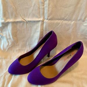 Rounded Toe, Faux Suede, Low Heeled, Purple Just Fab Heels